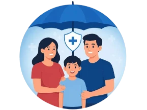 Individual health insurance protection with medical umbrella and shield symbol